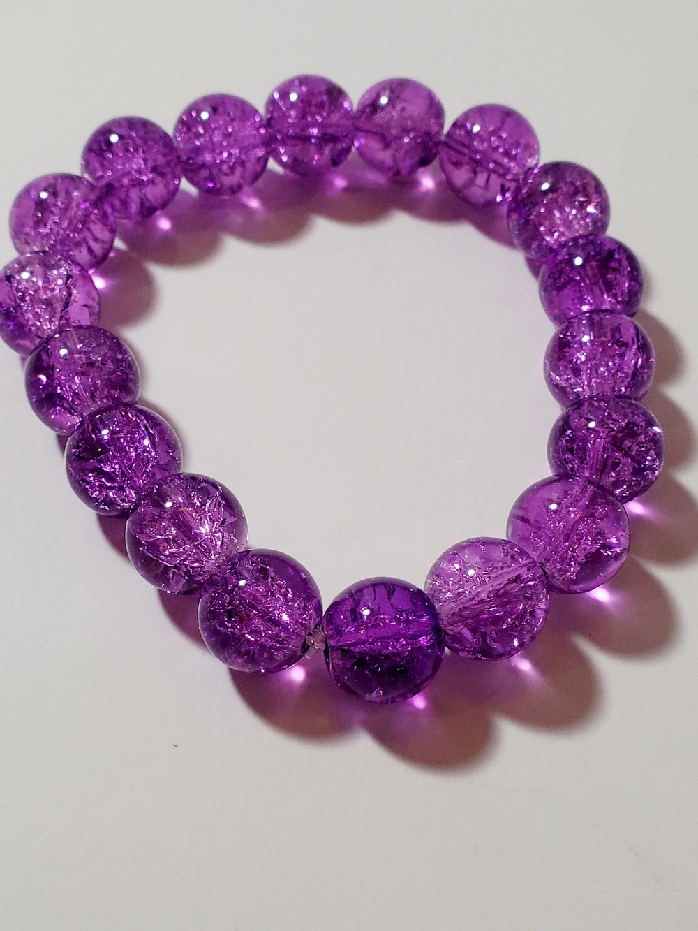 Purple Crackle Glass Bead Stretch Bracelet - Women